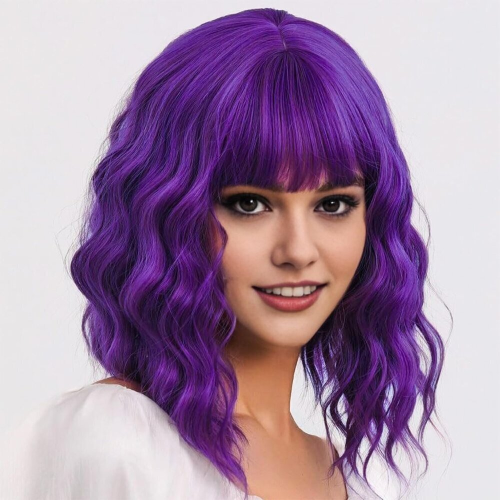 Women's 415 Short Wavy Hair Pastel Bob Shoulder Length Synthetic Hair Wigs